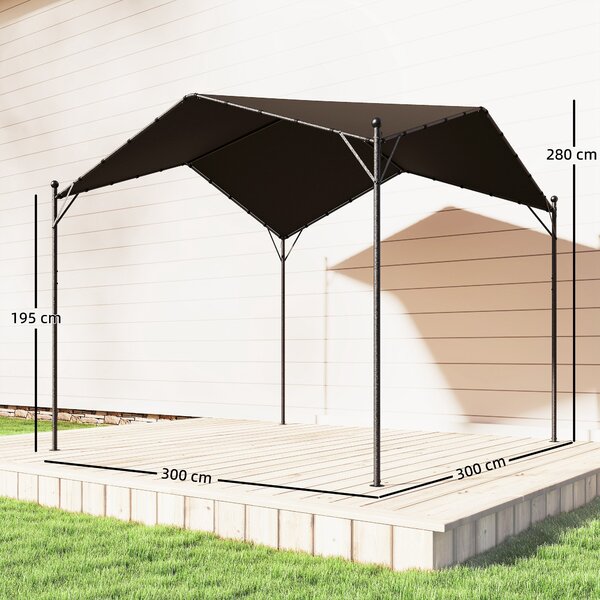 Outsunny Pergola Padiglione 3x3m Impermeabile Stabile Resistente all'inverno Protezione solare con tetto a due falde Tiranti triangolari | Aosom Italy