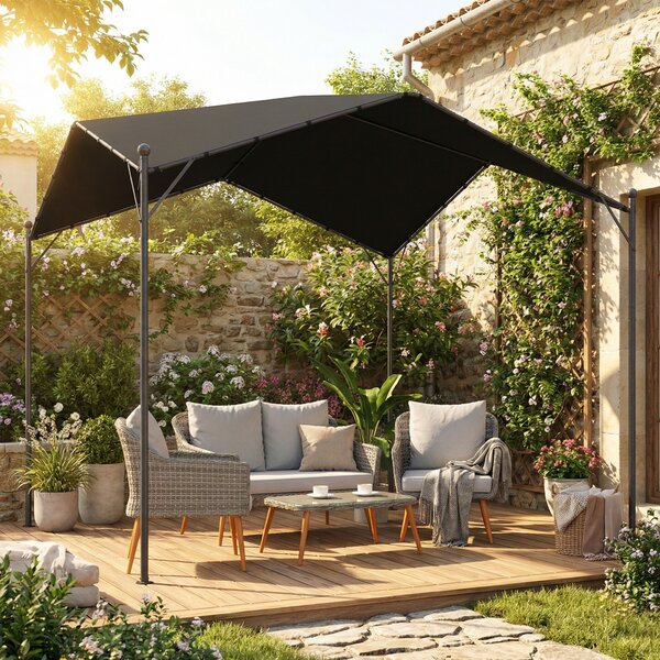 Outsunny Pergola Padiglione 3x3m Impermeabile Stabile Resistente all'inverno Protezione solare con tetto a due falde Tiranti triangolari | Aosom Italy