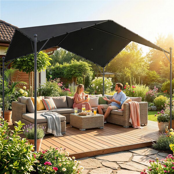 Outsunny Pergola Padiglione 3x3m Impermeabile Stabile Resistente all'inverno Protezione solare con tetto a due falde Tiranti triangolari | Aosom Italy