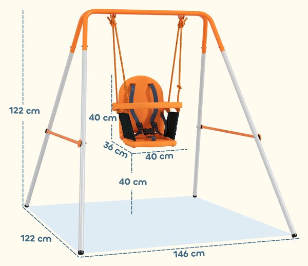 Outsunny Altalena per Bambini Altalena Giardino Esterna in Acciaio con Schienale Cintura di Sicurezza Portata 25 kg Arancione | Aosom Italy