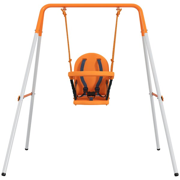 Outsunny Altalena per Bambini Altalena Giardino Esterna in Acciaio con Schienale Cintura di Sicurezza Portata 25 kg Arancione | Aosom Italy