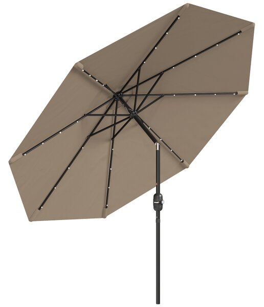 Outsunny Ombrellone da Giardino Ø265 cm con 32 Luci LED Solari Manovella e Asta in Acciaio per Patio Terrazza Kaki | Aosom Italy
