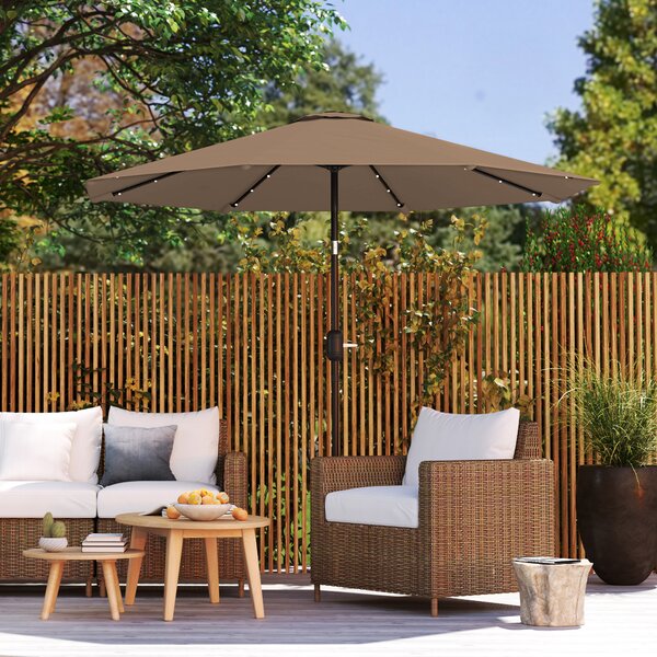 Outsunny Ombrellone da Giardino Ø265 cm con 32 Luci LED Solari Manovella e Asta in Acciaio per Patio Terrazza Kaki | Aosom Italy