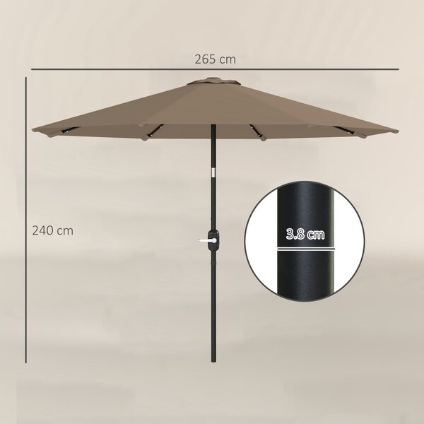 Outsunny Ombrellone da Giardino Ø265 cm con 32 Luci LED Solari Manovella e Asta in Acciaio per Patio Terrazza Kaki | Aosom Italy
