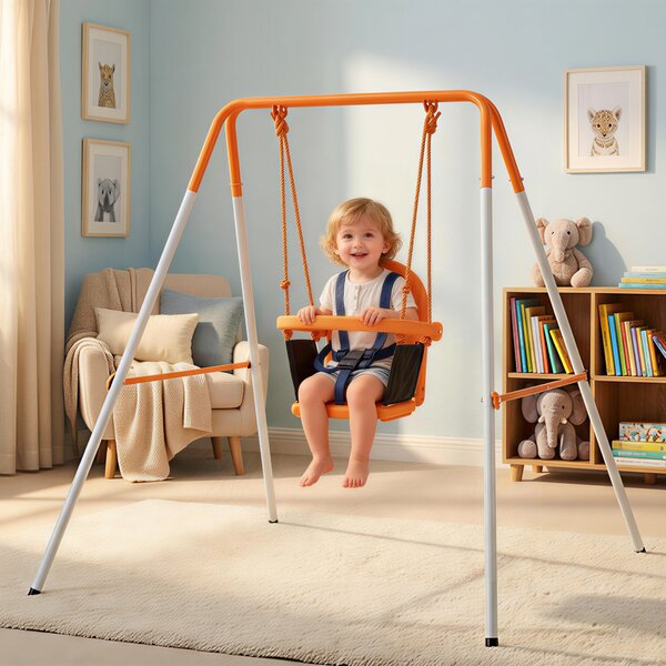 Outsunny Altalena per Bambini Altalena Giardino Esterna in Acciaio con Schienale Cintura di Sicurezza Portata 25 kg Arancione | Aosom Italy