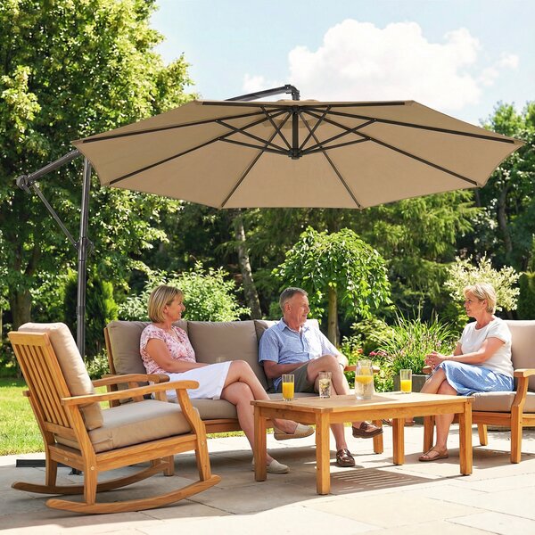 Outsunny Ombrellone decentrato rotondo 3 m, ombrellone da giardino inclinabile con copertura protettiva, poliestere protezione UV UPF50+, kaki | Aosom Italy