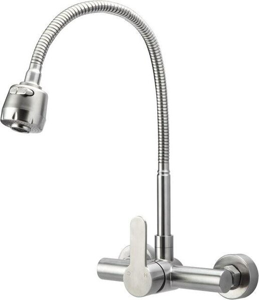 Rubinetto da cucina monocomando per montaggio a parete - acciaio inox - ruotabile a 360°