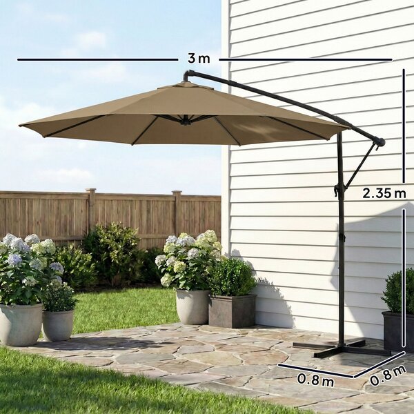 Outsunny Ombrellone decentrato rotondo 3 m, ombrellone da giardino inclinabile con copertura protettiva, poliestere protezione UV UPF50+, kaki | Aosom Italy
