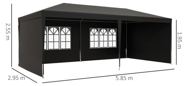 Outsunny Tenda da giardino 6x3 m con 4 pareti laterali 2 finestre visibili Gazebo da esterno per feste eventi Grigio | Aosom Italy