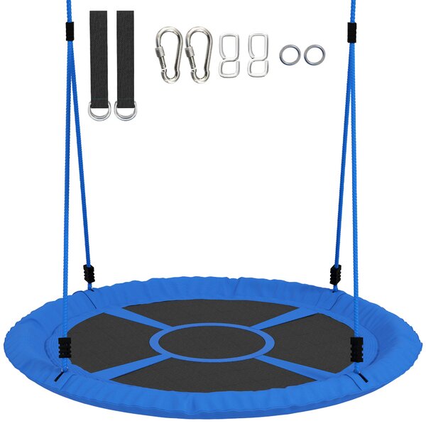 AIYAPLAY Altalena a nido d'uccello, altalena per 2 bambini con corde regolabili in altezza, seduta rotonda Ø 80 cm, blu | Aosom Italy