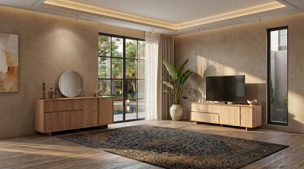 Set per soggiorno in tonalità marrone: grande mobile TV, consolle, specchio, mobili moderni per la televisione