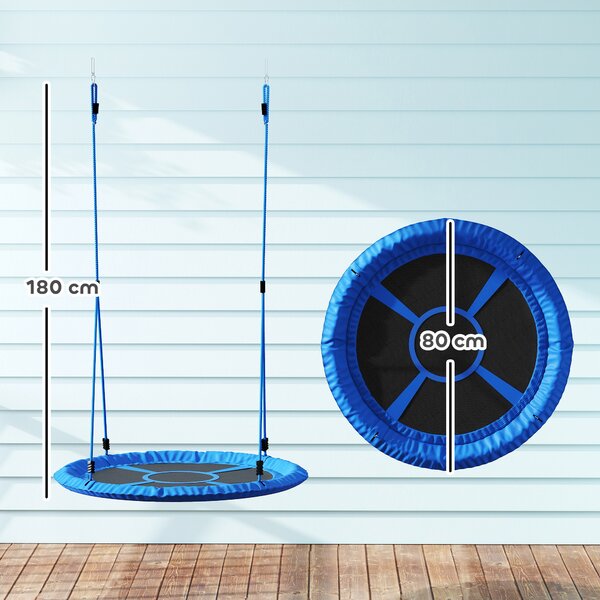 AIYAPLAY Altalena a nido d'uccello, altalena per 2 bambini con corde regolabili in altezza, seduta rotonda Ø 80 cm, blu | Aosom Italy
