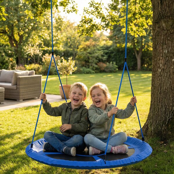 AIYAPLAY Altalena a nido d'uccello, altalena per 2 bambini con corde regolabili in altezza, seduta rotonda Ø 80 cm, blu | Aosom Italy