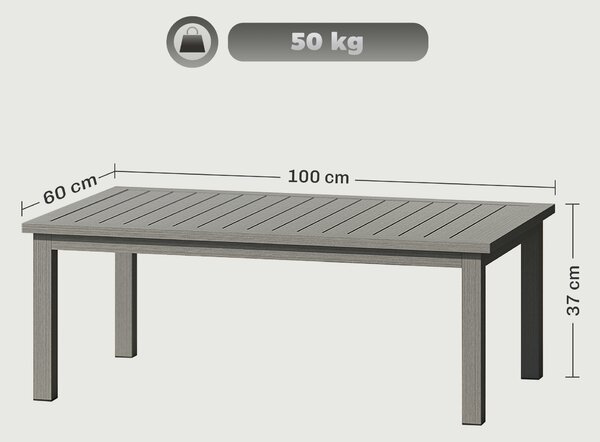 Outsunny Tavolino basso rettangolare con piano a doghe per interno/esterno in alluminio, 100 x60 x37 cm grigio | Aosom Italy
