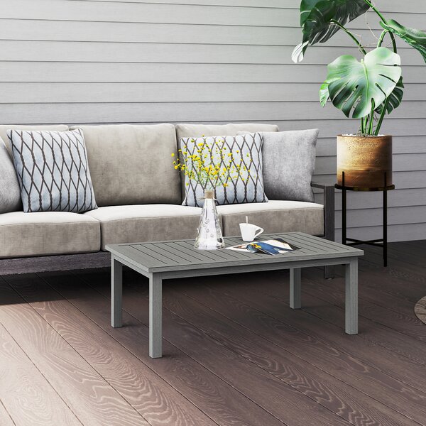 Outsunny Tavolino basso rettangolare con piano a doghe per interno/esterno in alluminio, 100 x60 x37 cm grigio | Aosom Italy