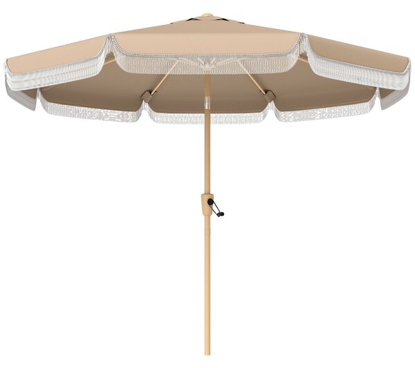 Outsunny Ombrellone da giardino esterno 266 cm, ombrellone inclinabile, frange, manovella, 8 stecche, telo in poliestere 180 g/m², kaki | Aosom Italy