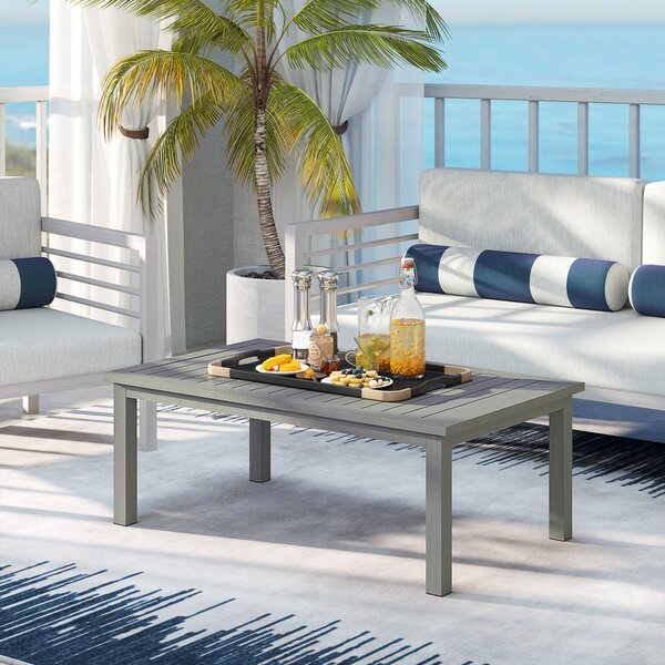 Outsunny Tavolino basso rettangolare con piano a doghe per interno/esterno in alluminio, 100 x60 x37 cm grigio | Aosom Italy
