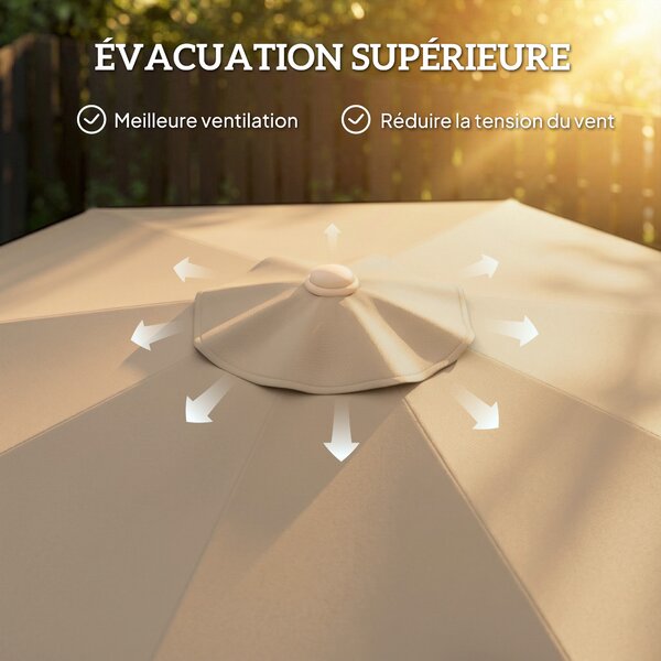Outsunny Ombrellone da giardino esterno 266 cm, ombrellone inclinabile, frange, manovella, 8 stecche, telo in poliestere 180 g/m², kaki | Aosom Italy