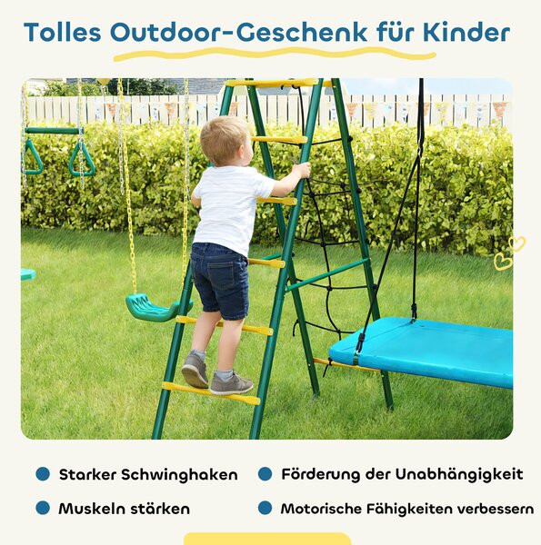 AIYAPLAY Telaio altalena 5-in-1 con altalena nido regolabile anelli ginnici doppio sedile struttura da arrampicata per 3-8 anni 440x175x203 cm | Aosom Italy