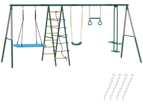 AIYAPLAY Telaio altalena 5-in-1 con altalena nido regolabile anelli ginnici doppio sedile struttura da arrampicata per 3-8 anni 440x175x203 cm | Aosom Italy
