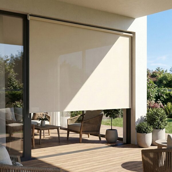 Outsunny Tenda a rullo esterna 2,4 x 1,6 m tenda oscurante verticale schermante retrattile impermeabile, anti-UV30+, crema | Aosom Italy