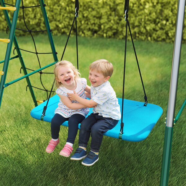 AIYAPLAY Telaio altalena 5-in-1 con altalena nido regolabile anelli ginnici doppio sedile struttura da arrampicata per 3-8 anni 440x175x203 cm | Aosom Italy