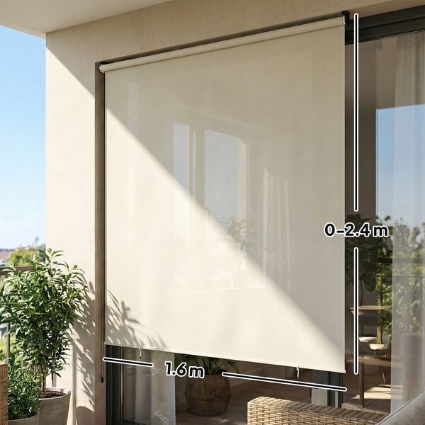 Outsunny Tenda a rullo esterna 2,4 x 1,6 m tenda oscurante verticale schermante retrattile impermeabile, anti-UV30+, crema | Aosom Italy