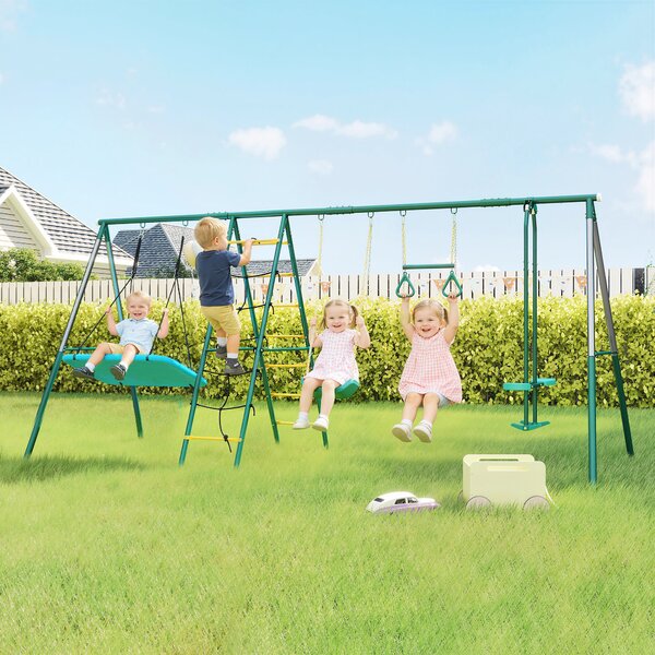 AIYAPLAY Telaio altalena 5-in-1 con altalena nido regolabile anelli ginnici doppio sedile struttura da arrampicata per 3-8 anni 440x175x203 cm | Aosom Italy