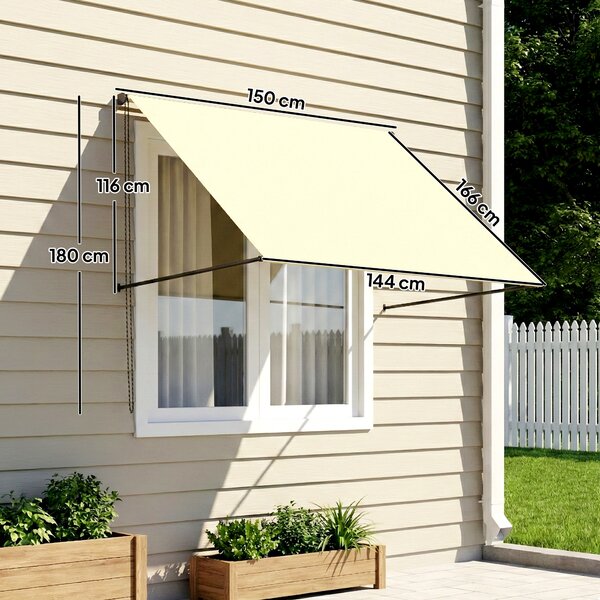 Outsunny Tenda da sole manuale retrattile inclinazione regolabile 150 x 116 cm protezione UV alluminio poliestere crema | Aosom Italy