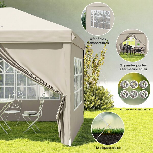 Outsunny Gazebo da giardino esterno 6x3m gazebo pieghevole con Pannelli Anti-UV Altezza Regolabile con Borsa da trasporto beige | Aosom Italy
