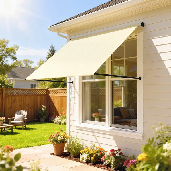 Outsunny Tenda da sole manuale retrattile inclinazione regolabile 150 x 116 cm protezione UV alluminio poliestere crema | Aosom Italy