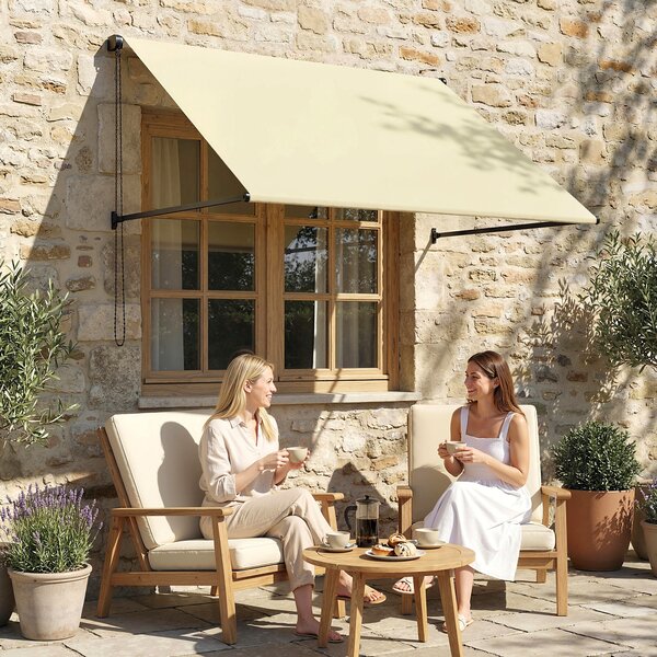 Outsunny Tenda da sole manuale retrattile inclinazione regolabile 150 x 116 cm protezione UV alluminio poliestere crema | Aosom Italy