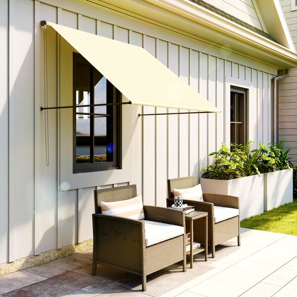 Outsunny Tenda da sole manuale retrattile inclinazione regolabile 150 x 116 cm protezione UV alluminio poliestere crema | Aosom Italy