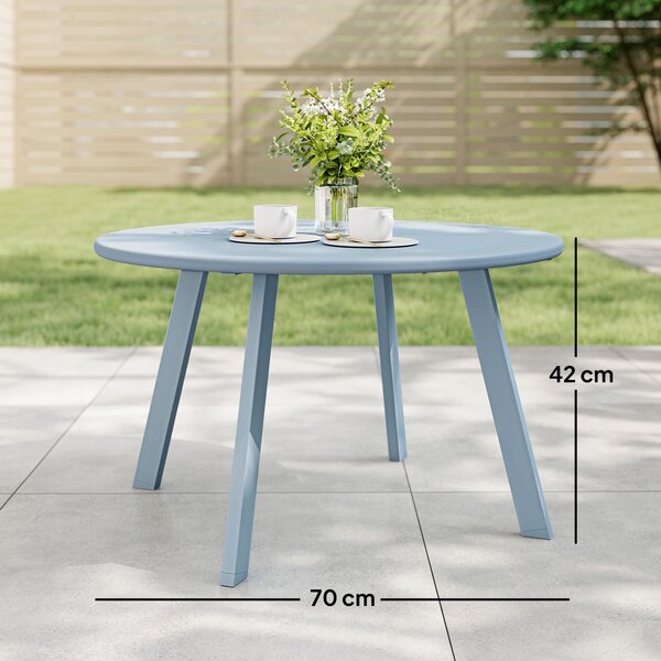 Outsunny Piccolo tavolino rotondo, tavolino d'appoggio con piedini antiscivolo, struttura in metallo, per giardino, Ø 70 x 42 cm, blu | Aosom Italy