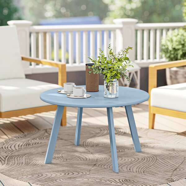 Outsunny Piccolo tavolino rotondo, tavolino d'appoggio con piedini antiscivolo, struttura in metallo, per giardino, Ø 70 x 42 cm, blu | Aosom Italy