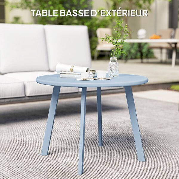 Outsunny Piccolo tavolino rotondo, tavolino d'appoggio con piedini antiscivolo, struttura in metallo, per giardino, Ø 70 x 42 cm, blu | Aosom Italy