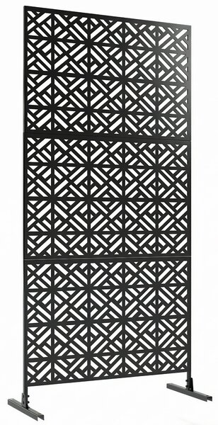 Outsunny Pannello frangivista decorativo da esterno Claustra decorativo giardino 3 pannelli a motivo geometrico metallo 92x40x192cm Nero | Aosom Italy