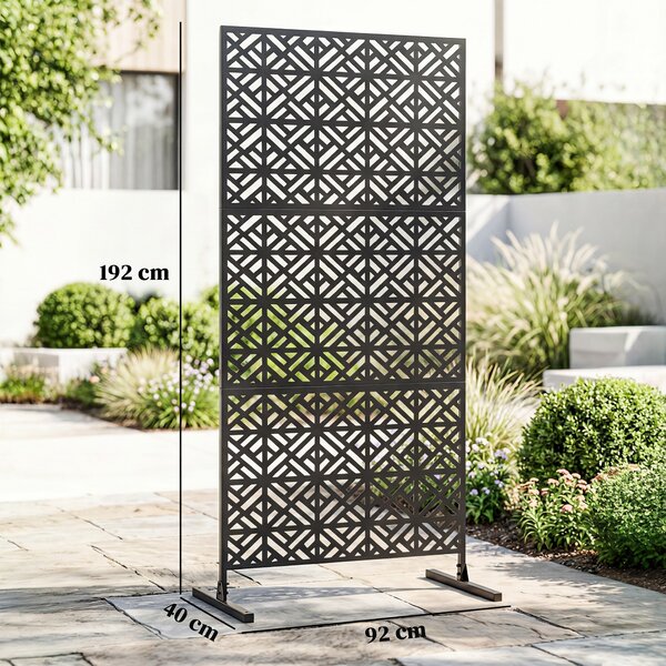Outsunny Pannello frangivista decorativo da esterno Claustra decorativo giardino 3 pannelli a motivo geometrico metallo 92x40x192cm Nero | Aosom Italy