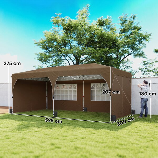 Outsunny Tenda Pieghevole 6x3 m con Strisce Riflettenti UPF 50+ Montaggio Facile Sistema Centrale di Blocco Impermeabile Beige | Aosom Italy
