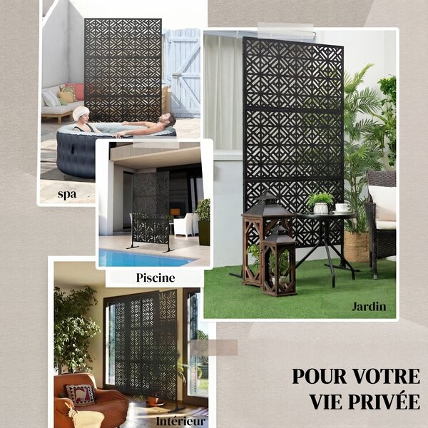 Outsunny Pannello frangivista decorativo da esterno Claustra decorativo giardino 3 pannelli a motivo geometrico metallo 92x40x192cm Nero | Aosom Italy