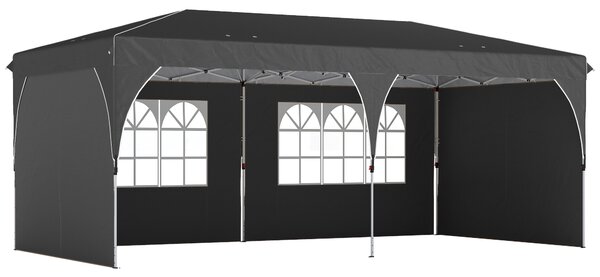 Outsunny Tenda Pieghevole 6x3 m con Strisce Riflettenti UPF 50+ Facile Montaggio Sistema Centrale di Blocco Impermeabile Grigio Scuro | Aosom Italy