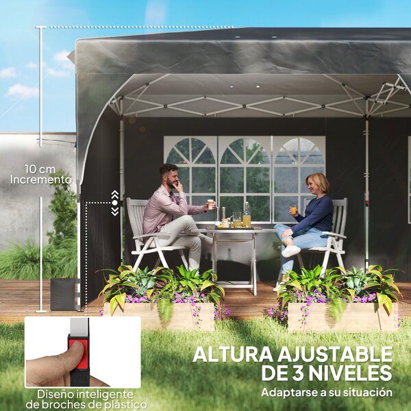 Outsunny Tenda Pieghevole 6x3 m con Strisce Riflettenti UPF 50+ Facile Montaggio Sistema Centrale di Blocco Impermeabile Grigio Scuro | Aosom Italy