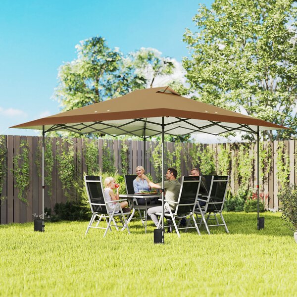 Outsunny Tenda Pieghevole Pop-up 4x4 m con Blocco Centrale UPF50+ Altezza Regolabile Sacchi di Sabbia e Borsa con Ruote Beige e Caffè | Aosom Italy