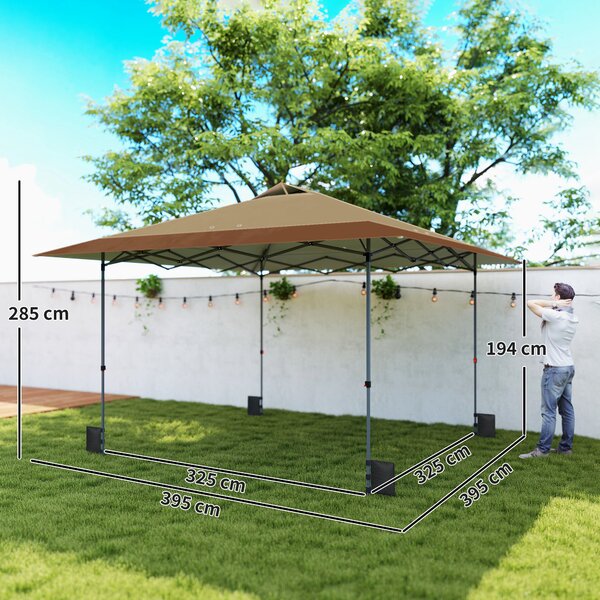 Outsunny Tenda Pieghevole Pop-up 4x4 m con Blocco Centrale UPF50+ Altezza Regolabile Sacchi di Sabbia e Borsa con Ruote Beige e Caffè | Aosom Italy