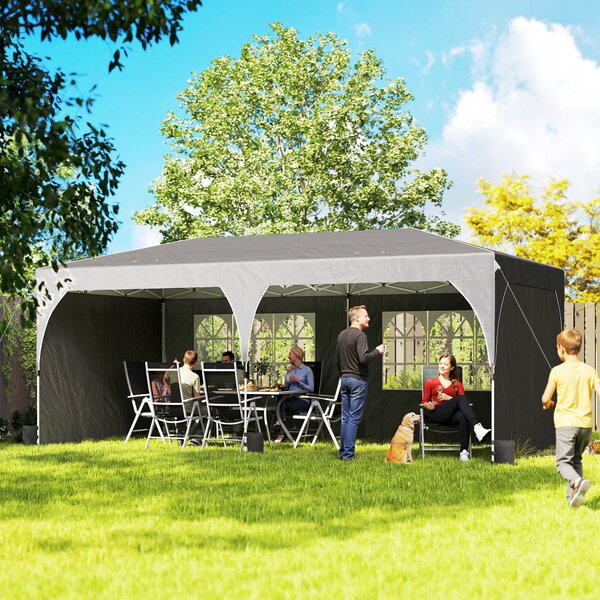 Outsunny Tenda Pieghevole 6x3 m con Strisce Riflettenti UPF 50+ Facile Montaggio Sistema Centrale di Blocco Impermeabile Grigio Scuro | Aosom Italy