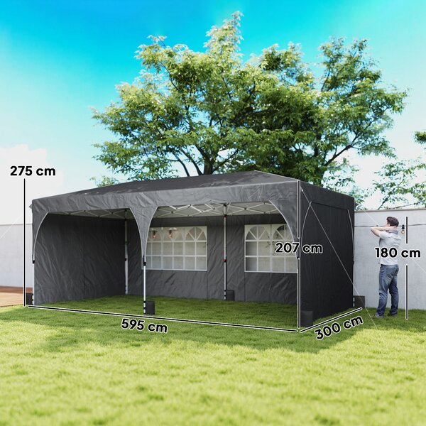 Outsunny Tenda Pieghevole 6x3 m con Strisce Riflettenti UPF 50+ Facile Montaggio Sistema Centrale di Blocco Impermeabile Grigio Scuro | Aosom Italy