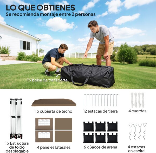 Outsunny Tenda Pieghevole 6x3 m con Strisce Riflettenti UPF 50+ Montaggio Facile Sistema Centrale di Blocco Impermeabile Beige | Aosom Italy