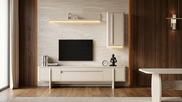 Mobile TV a muro, pensile, scaffale, stile moderno, bianco, pratico, ideale per il soggiorno