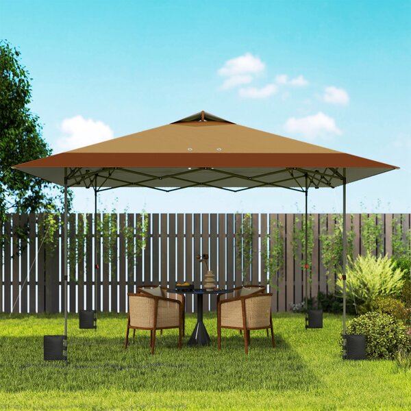 Outsunny Tenda Pieghevole Pop-up 4x4 m con Blocco Centrale UPF50+ Altezza Regolabile Sacchi di Sabbia e Borsa con Ruote Beige e Caffè | Aosom Italy
