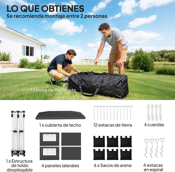 Outsunny Tenda Pieghevole 6x3 m con Strisce Riflettenti UPF 50+ Facile Montaggio Sistema Centrale di Blocco Impermeabile Grigio Scuro | Aosom Italy